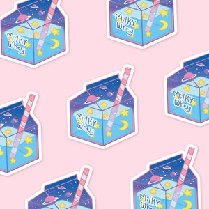 Holográfico Milky Whey Way ~ Adesivo à prova d'água cortado ~ Adesivo de caixa de leite Kawaii ~ Ilustrações Tawny