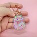 Kawaii Pastel Holographic Strawberry Banana Milk Anime Drink Acrylic Keychain 