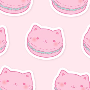 Kawaii Macaroon Macron Pastel Kitty ~ Autocollant holographique imperméable à l’eau Die Cut ~ Illustrations fauves