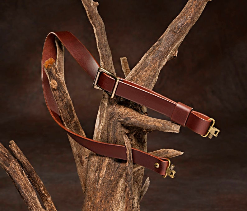 Brown Buffalo Leather Slider Buckle Rifle Sling with Brass Etsy