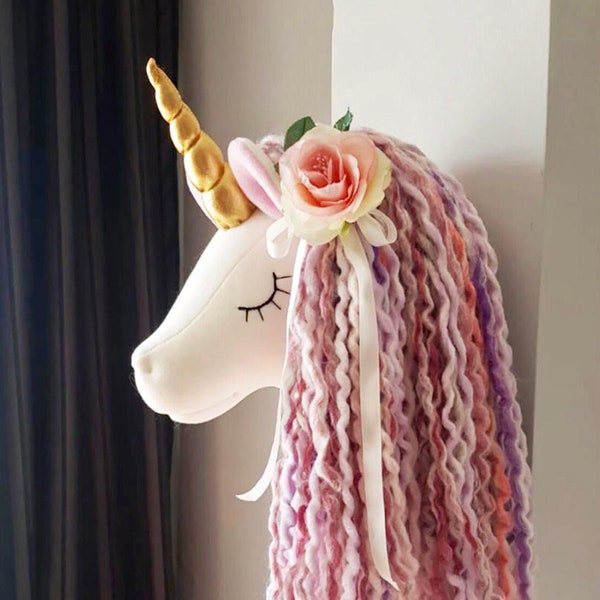 Unicorn Wall Mounted Girl's Room Decor Wall Hanging Nursery Decor Kids Room Decor Rainbow Plush Taxidermy Wall Mounted Head Baby Shower Gift