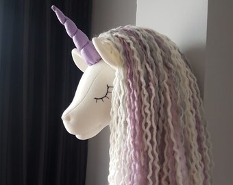 plush unicorn head wall mount
