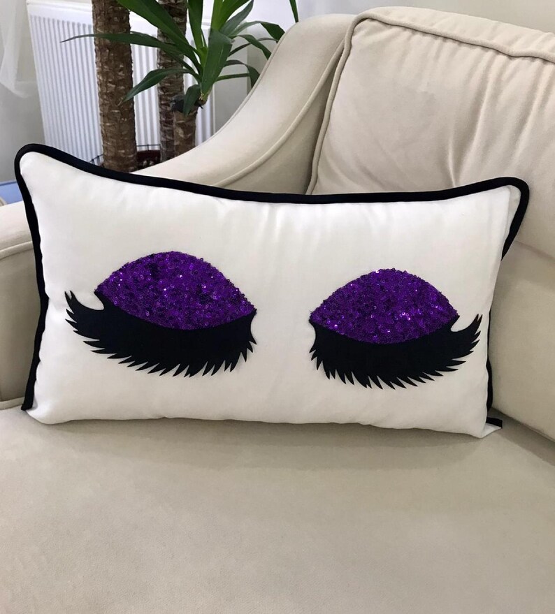 Purple Eyelash Pillow Cover Glitter Pillow Case Sequin Eyelash Etsy