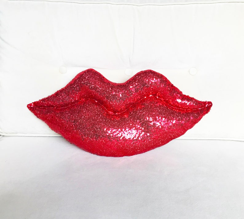 Lips Pillow Red Sequin Lips Pillow Designer Pillows Lip Shaped Etsy