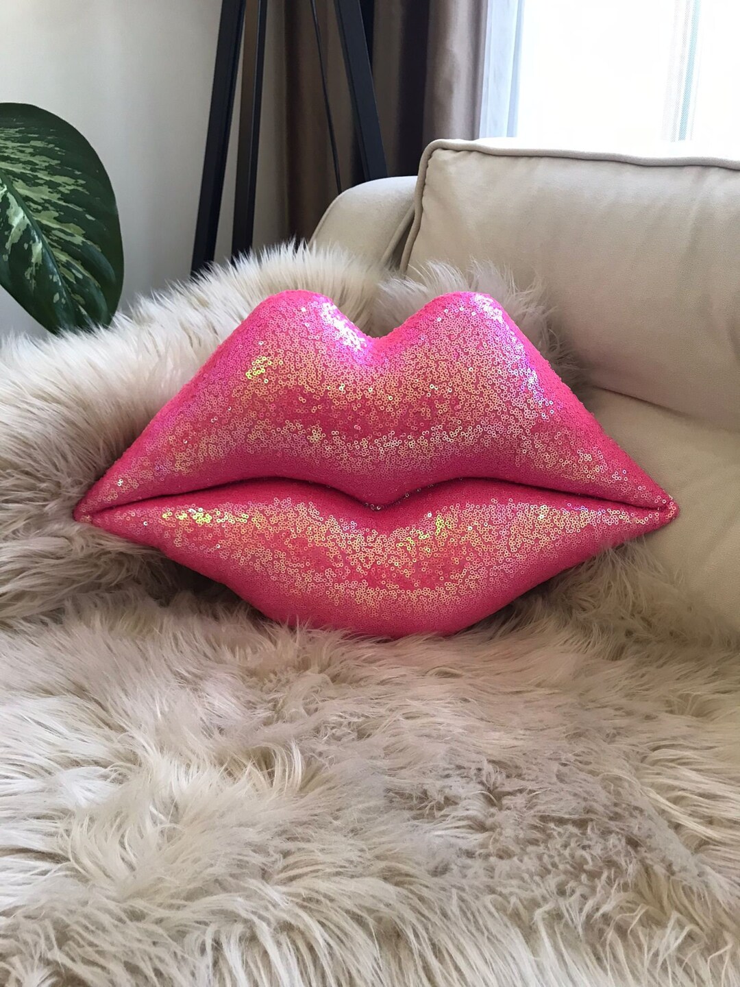 Mermaid Pink Lip Pillow Shape Glitter Pillows Lip Shaped Hot Etsy