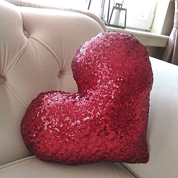 Red Sequins Heart Throw Pillow Glitter Red Sequins Heart Throw Pillow Glitter