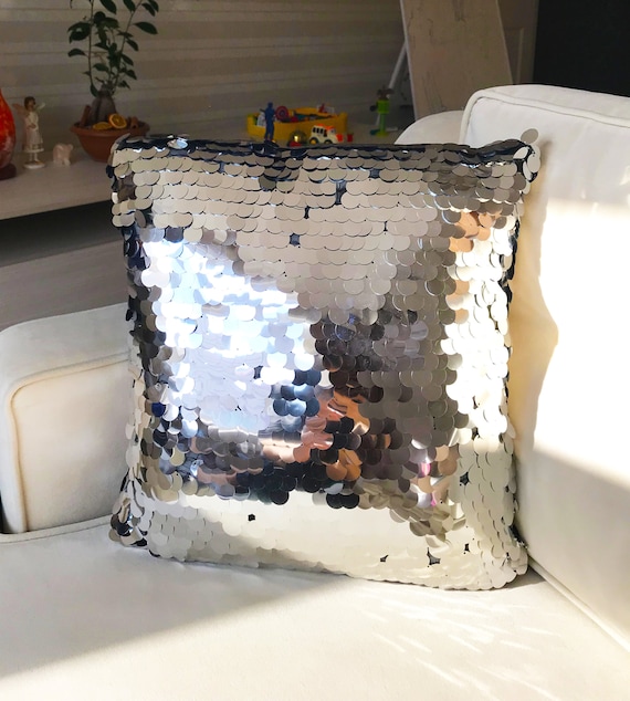 Sequin Pillow Case Silver Pillow Cover Decorative Pillow Shiny Etsy