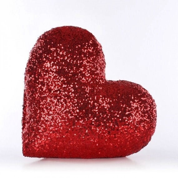 Red Sequins Heart Throw Pillow Glitter Sequin heart pillow | Etsy