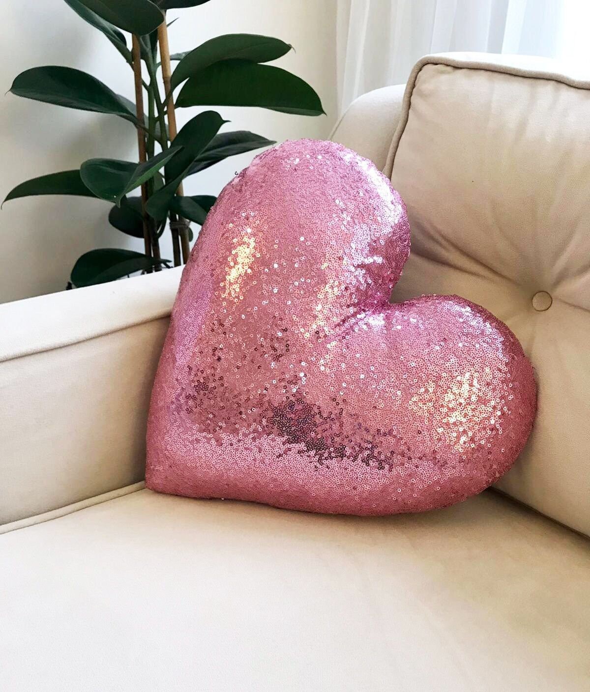 Pink Sequins Heart Throw Pillow Glitter Pillow Sparkly Pillows Etsy