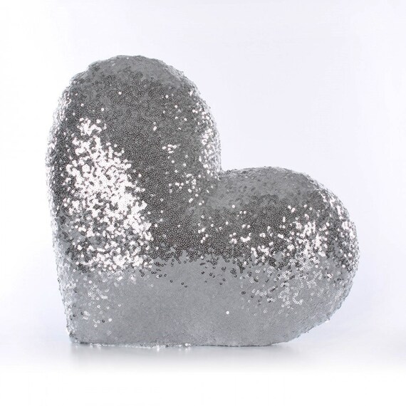 Silver Sequins Heart Throw Pillow Glitter Pillow Sparkly Etsy