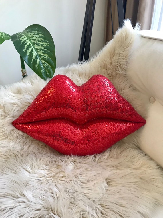 Lips Pillow Red Sequin Lips Pillow Designer Pillows Double Etsy