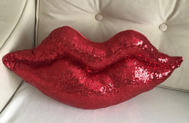 Lips Pillow Red Sequin Lips Pillow Designer Pillows Lip Shaped Etsy