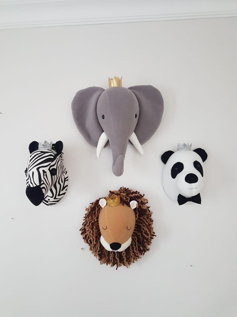Safari Wall Mount Plush Animal Head Faux Animal Heads for Kids Etsy