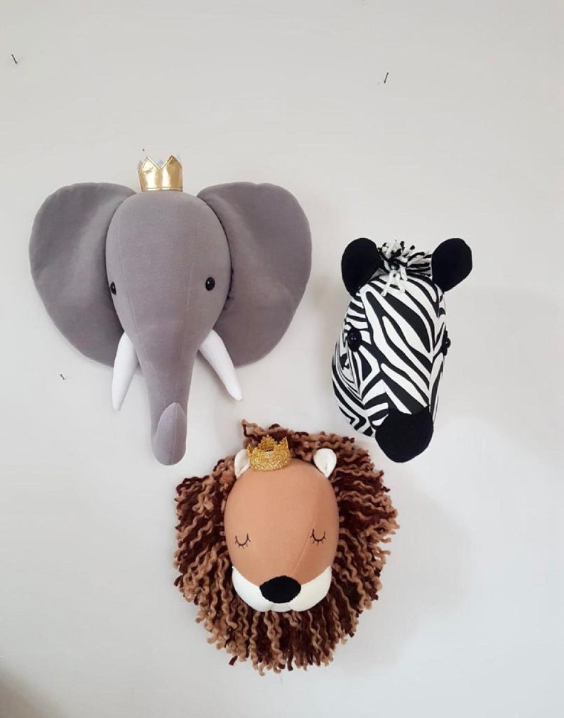 Safari Wall Mount Plush Animal Head Faux Animal Heads for Kids Etsy