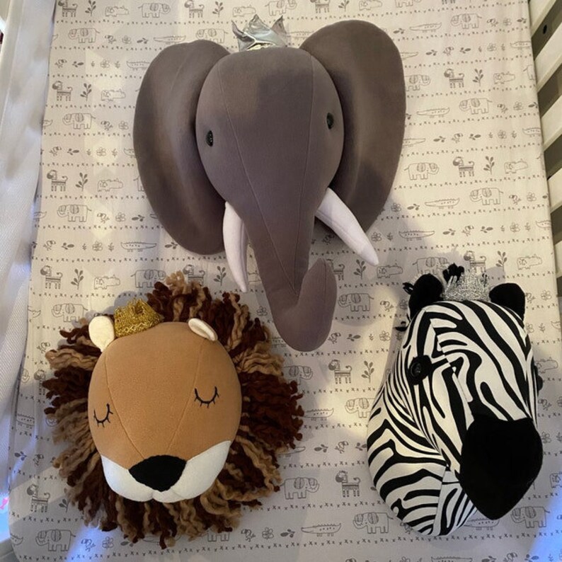 Safari Wall Mount Plush Animal Head Faux Animal Heads for Kids Etsy