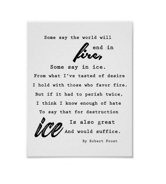 fire and ice robert frost poem print etsy