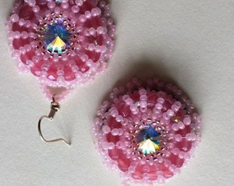 Rosa crystal bead embrodery earrings; beadwoven earrings; cocktail earrings