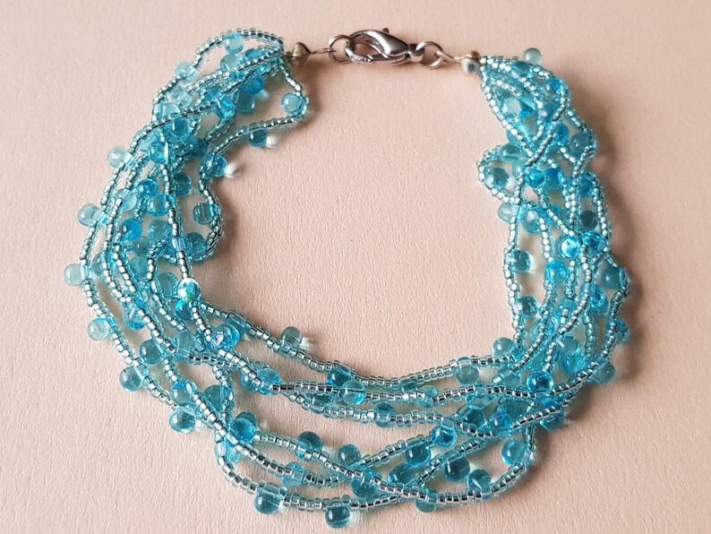 6 Strand Bracelet Fine Beads bracelet mini Drops Bracelet Bracelet handmade jewelry Strand Bracelet blue light Bangle Bracelet