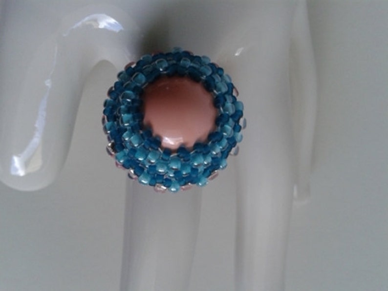 ring, glass pearls, crystal beadwoven ring, cocktail ring, pink turkis image 1