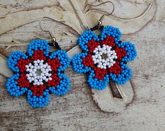 Huichol 3D Flower Earrings With Twisted Fringe - Etsy