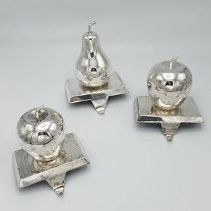 Vintage Apple or Pear Chrome Christmas Heavy Stocking Hangers