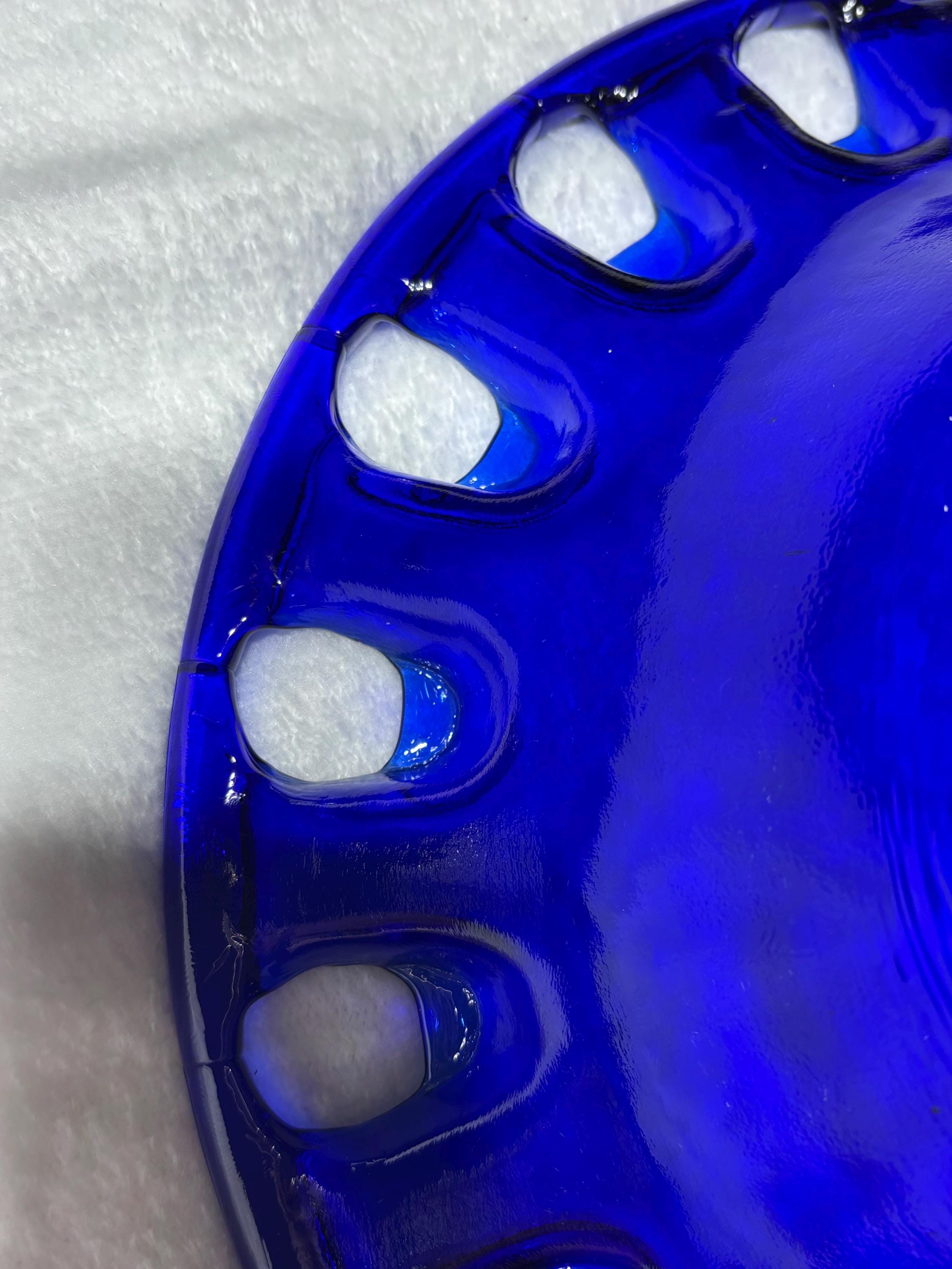 Vintage Mid-century Modern Cobalt Blue Glass Dish With Cutouts 12x3 ...