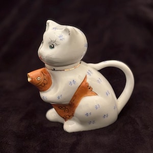 Vintage Chinese Lucky Cat with Koi Little Teapot