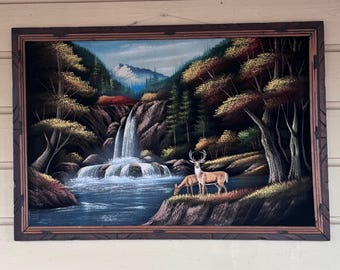Vintage Large Velvet Painting Unknown Artist Automnale Colors