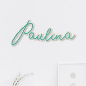 Large Name Sign, Colorful Kids Name Sign, Wood Calligraphy Name, Laser Cut Name, Neon Inspired Sign image 1