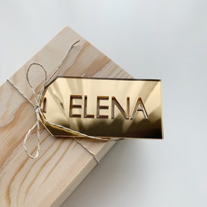 Christmas Name Tags - Mirror Stocking Name, Silver Gold Custom Gift Tag, Personalized Tag, Laser Cut Engraved Name Tag