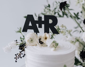Modern Monochrome Block Letter Cake Topper, Custom Wedding Initials Cake Topper, Bridal Cake Topper, Initials Acrylic Cake Topper