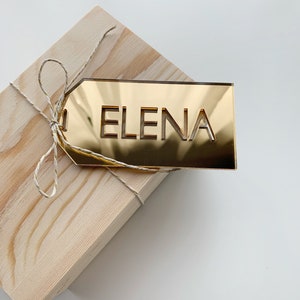 Custom Name Tag, Silver Gold Mirror Gift Tag, Silver Personalized Name Tag, Customized Gift Tag, Laser Cut Name, Luggage Tag, Name Cutout image 2