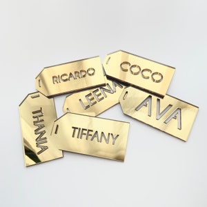 Custom Name Tag, Silver Gold Mirror Gift Tag, Silver Personalized Name Tag, Customized Gift Tag, Laser Cut Name, Luggage Tag, Name Cutout
