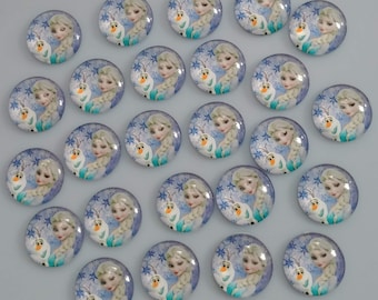 Frozen Elsa and Olaf Acrylic Dome Cabochons 25 Pieces