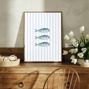 Minimal Striped Fish Print – Coastal Wall Art – Coastal Decor-Beach House Decor