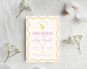 Watercolor Duck Baby Shower Invitation Suite – Soft, Whimsical, and Editable