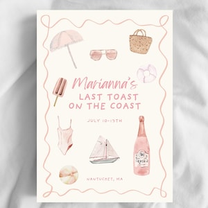 Bachelorette Invitation Template: Coastal Beach Party Itinerary & Dress Guide (Digital Download)