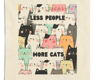 Less People More Cats Cotton Canvas Tote Bag, Cat lover tote bag, Gift for Cat lover, Funny cat Tote, Introverted tote, Crazy cat Lady