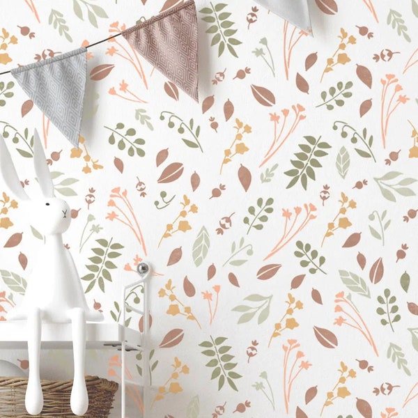 Botancial Nursery Wall Stencil - Forest Leaves Wall Stencil for Kids Room Nursery - Scandi Modern Floral Leaf Wall Stencil - SKIEN