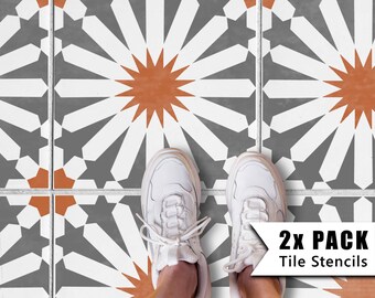 2x Tile Stencils for Painting Bathroom Kitchen Wall Floor Tiles and Garden Patio Slabs - MIDELT by Dizzy Duck