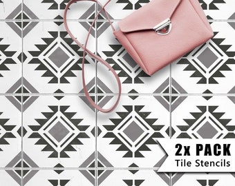 Tile Stencils for Painting Bathroom Kitchen Wall Floor Tiles and Garden Patio Slabs - PACHUCA by Dizzy Duck