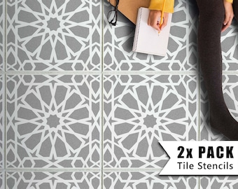 Tile Stencils for Painting Bathroom Kitchen Wall Floor Tiles and Garden Patio Slabs - ZAGORA by Dizzy Duck