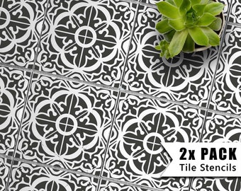 Tile Stencils for Painting Bathroom Kitchen Wall Floor Tiles and Garden Patio Slabs - TAVIRA by Dizzy Duck