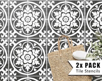 Tile Stencils for Painting Bathroom Kitchen Wall Floor Tiles and Garden Patio Slabs - STRATFORD by Dizzy Duck