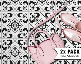 Tile Stencils for Painting Bathroom Kitchen Wall Floor Tiles and Garden Patio Slabs - CASSIS by Dizzy Duck