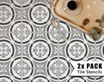 Tile Stencils for Painting Bathroom Kitchen Wall Floor Tiles and Garden Patio Slabs - CANTERBURY by Dizzy Duck