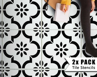 Tile Stencils for Painting Bathroom Kitchen Wall Floor Tiles and Garden Patio Slabs - JANNAH by Dizzy Duck