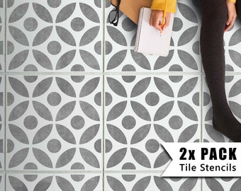 Tile Stencils for Painting Bathroom Kitchen Wall Floor Tiles and Garden Patio Slabs - TUSNAGI SPOT by Dizzy Duck
