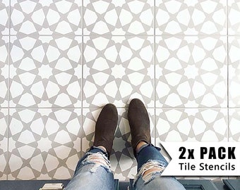 Tile Stencils for Painting Bathroom Kitchen Wall Floor Tiles and Garden Patio Slabs - AMIRA by Dizzy Duck