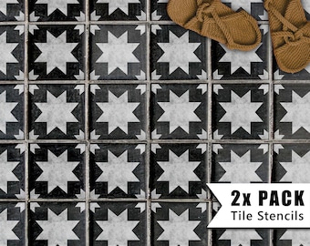 Tile Stencils for Painting Bathroom Kitchen Wall Floor Tiles and Garden Patio Slabs - KALLAT by Dizzy Duck
